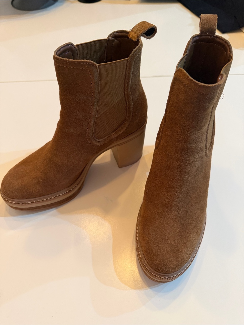 Steve Madden Tan Suede Platform Chelsea Booties